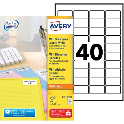 Avery - 4000 Mini Étiquettes multi-usages blanches - 45,7 x 25,4 mm - Impression laser - réf L7654-100