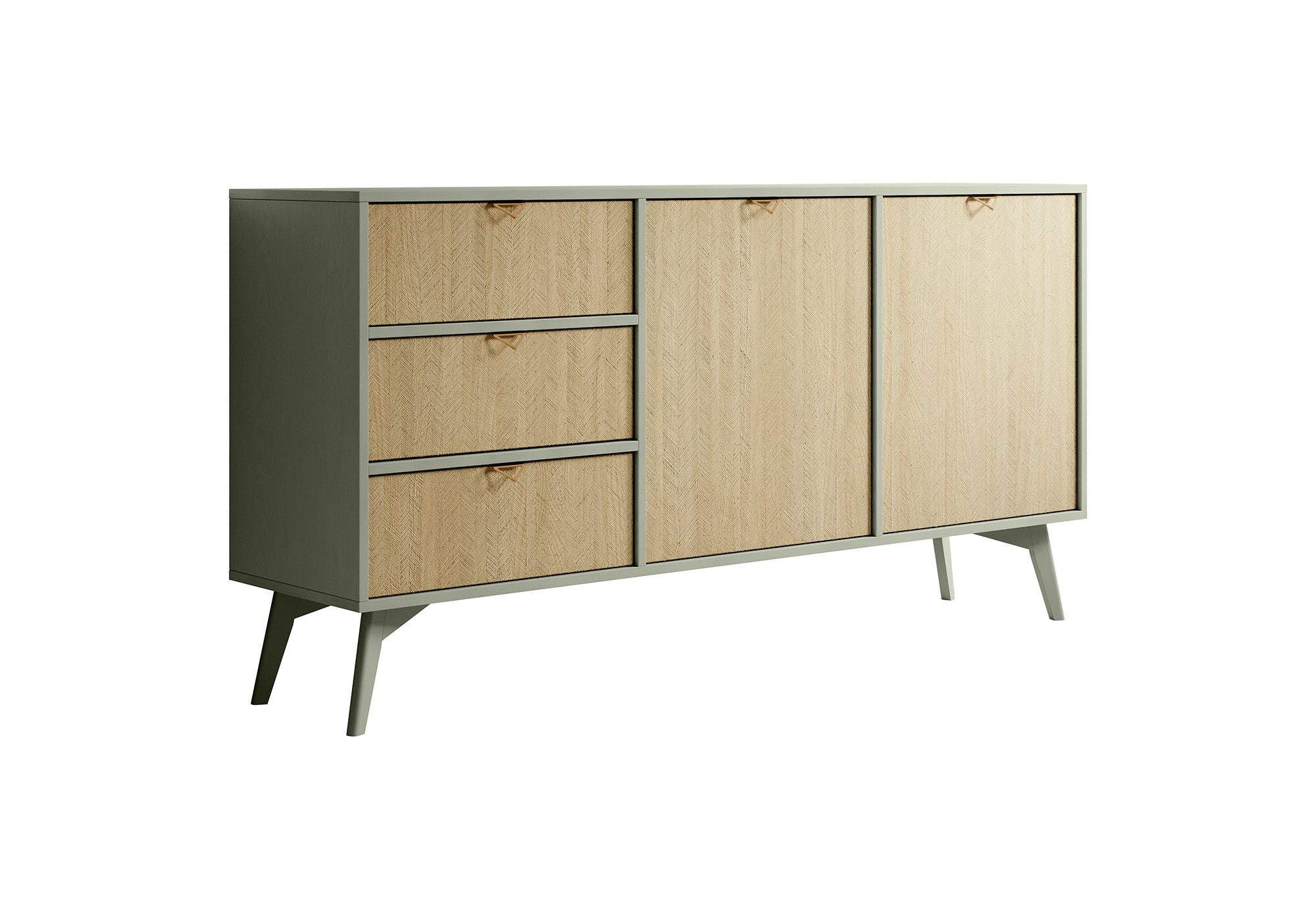 Meubella - Dressoir Essence - Groen - Licht eiken - 158 cm