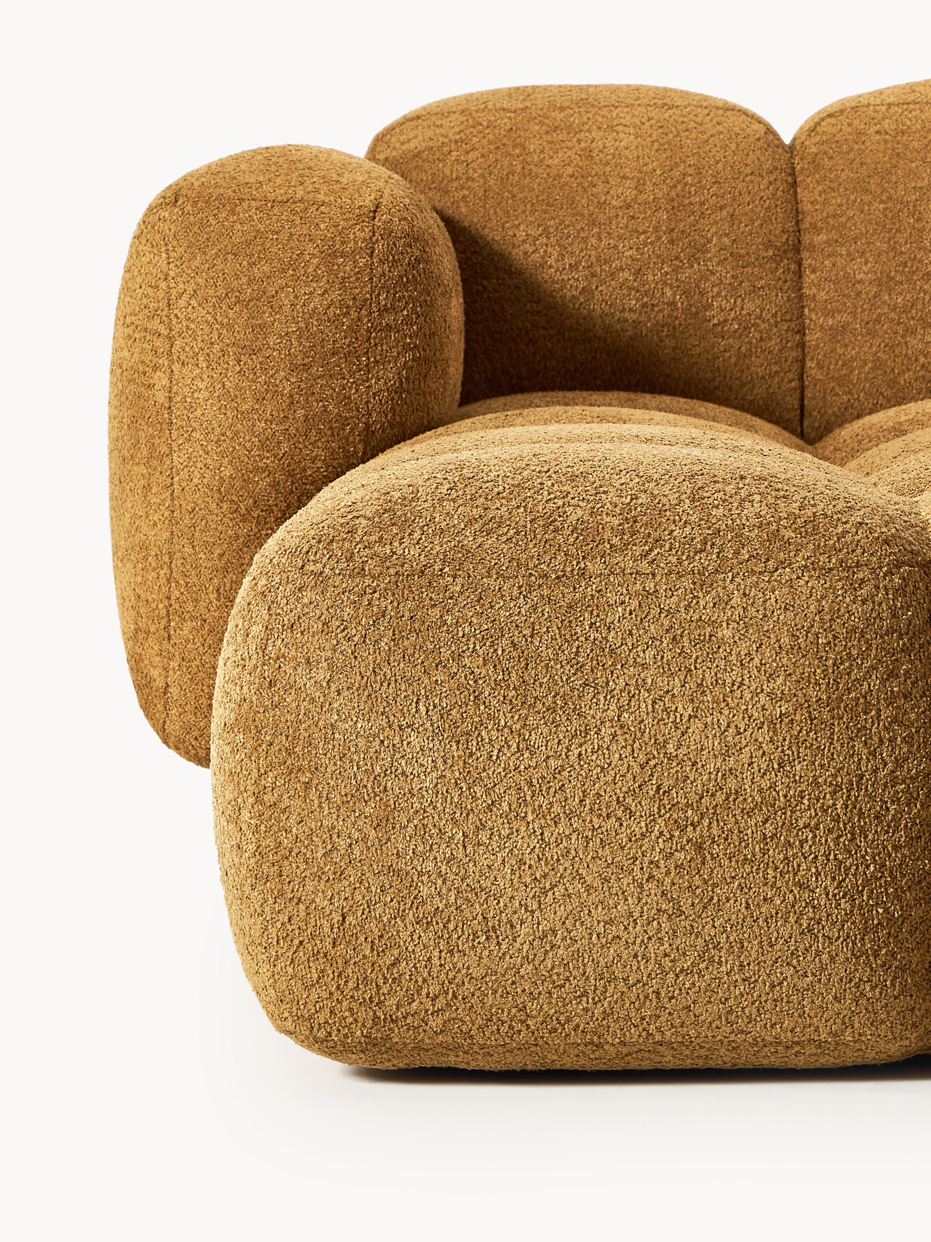 Modulaire bank Tayla (4-zits) van teddy bouclé met poef (links/rechts)