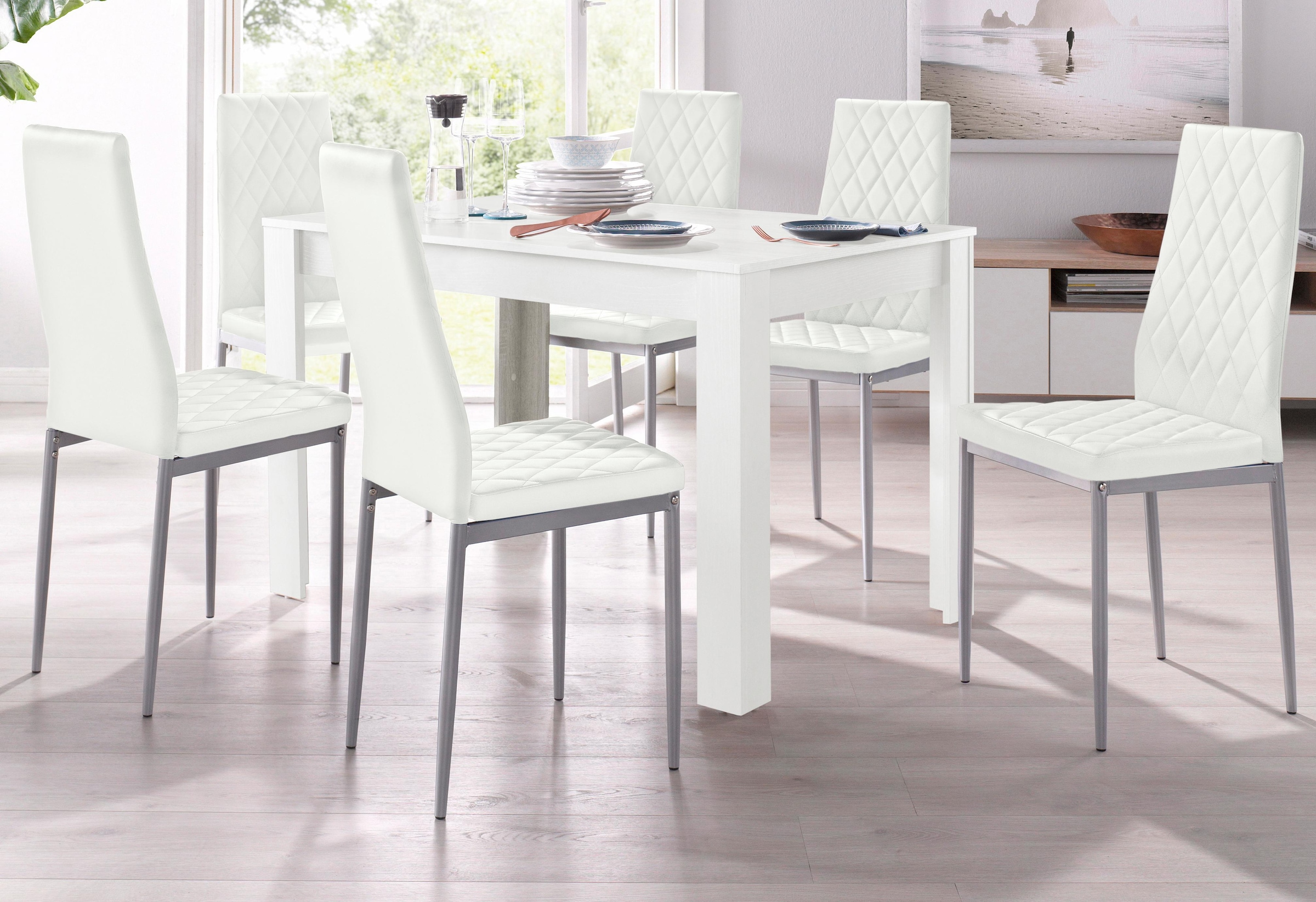 INOSIGN Essgruppe »TOPSELLER! Tisch, Stuhl, OTTOs Choice« Set, 5tlg. Set. Tisch 120 cm plus 4 Stühle, 5 Stk. tlg. Tisch 120 cm, 4 Stühle in Lederoptik