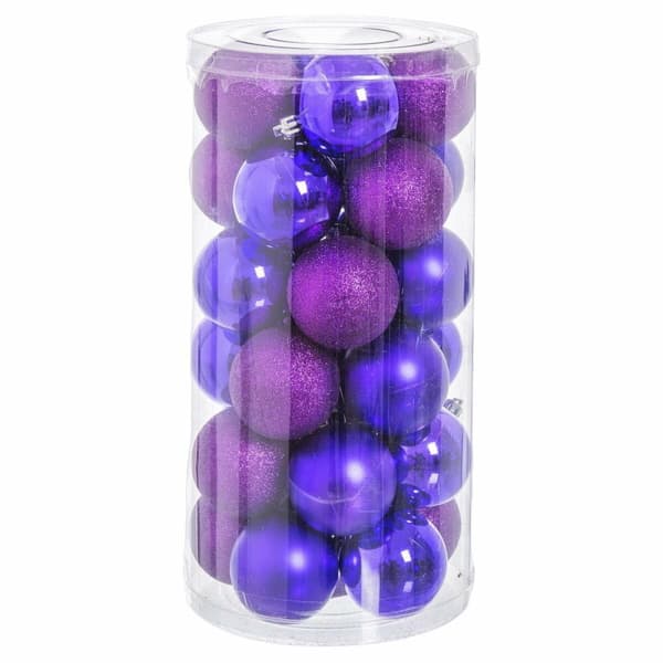 Julekuler Lilla Plast Glitter 6 x 6 x 6 cm (30 enheter)