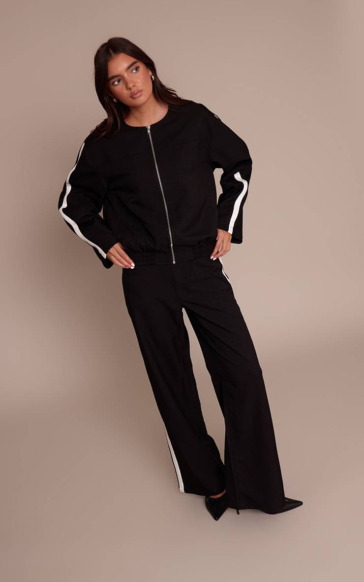 Noir Pantalon Droit Rayé Coupe Ajustée