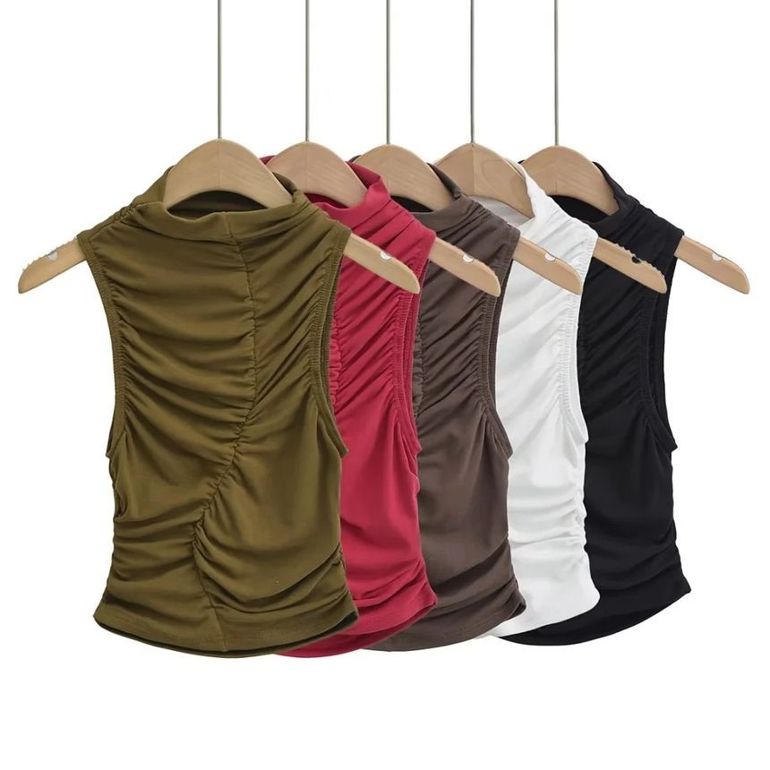 Asiris - Tanktop met geplooide hals en effen textuur
