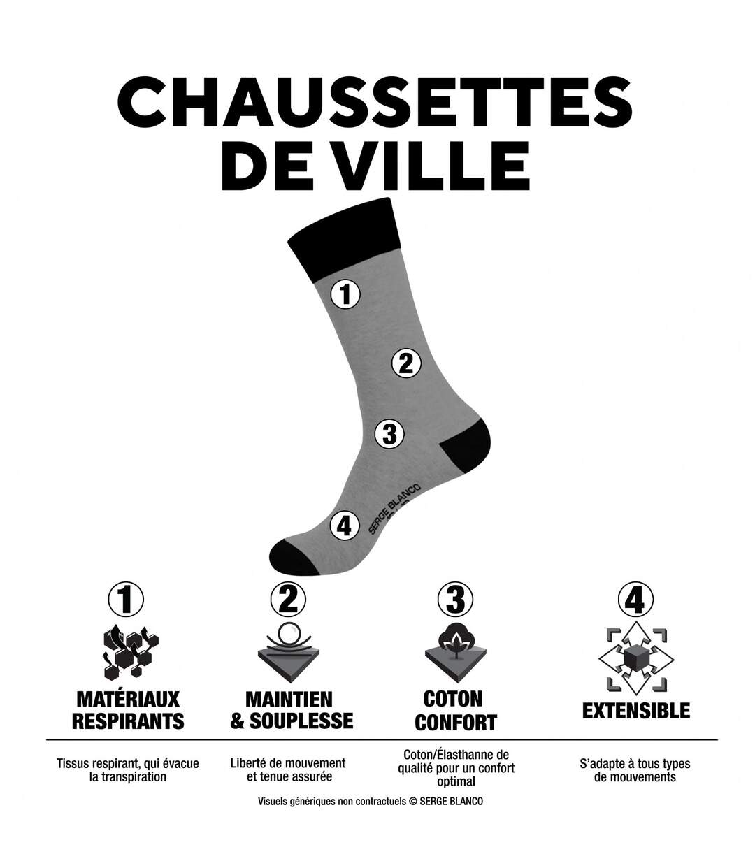 Lot de 6 Paires de Chaussettes de ville coton homme