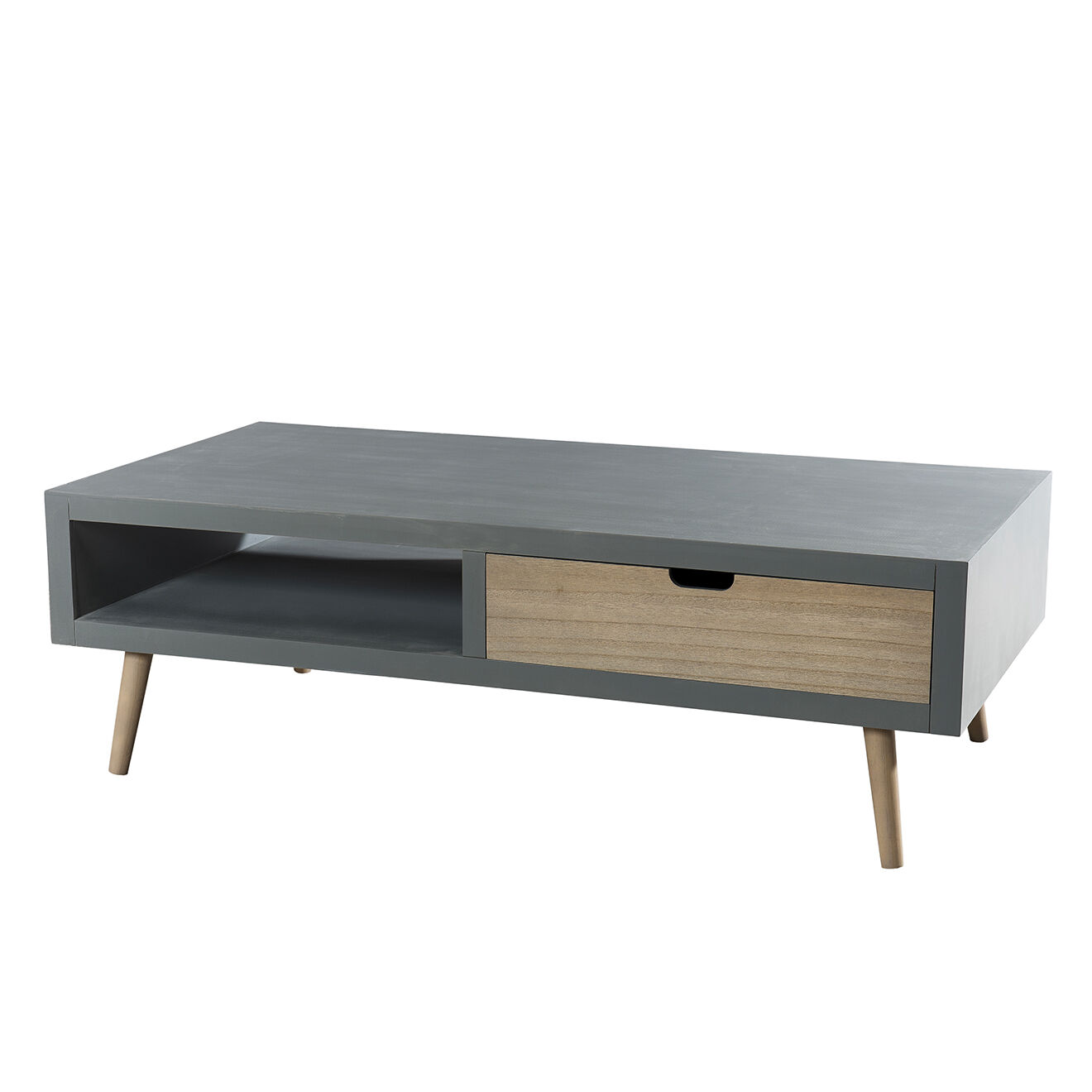 Macabane Table basse 1 niche & 2 tiroirs Lorenzo grise - 120x60x38.5 cm