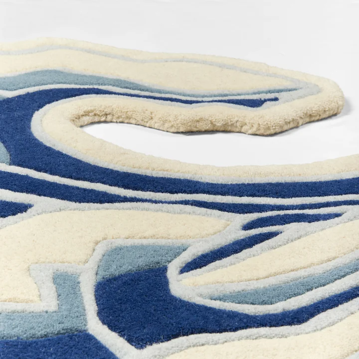 Broste Copenhagen - Wave Teppich, 85 x 160 cm, blau