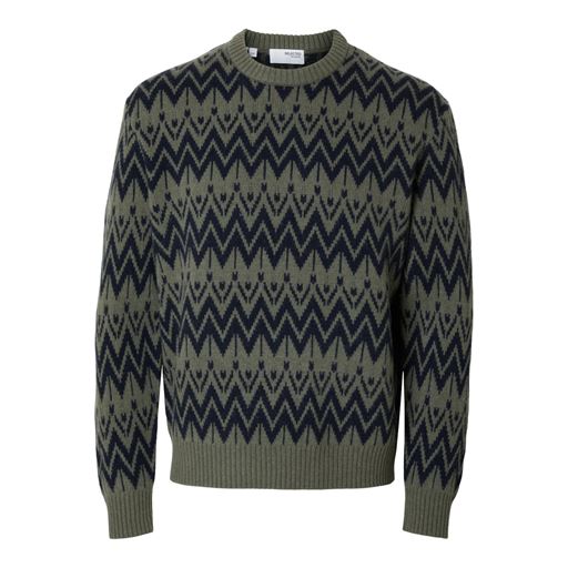 Selected Homme Pine Relaxed Crew Neck Striktrøje, Kalamata, XXL