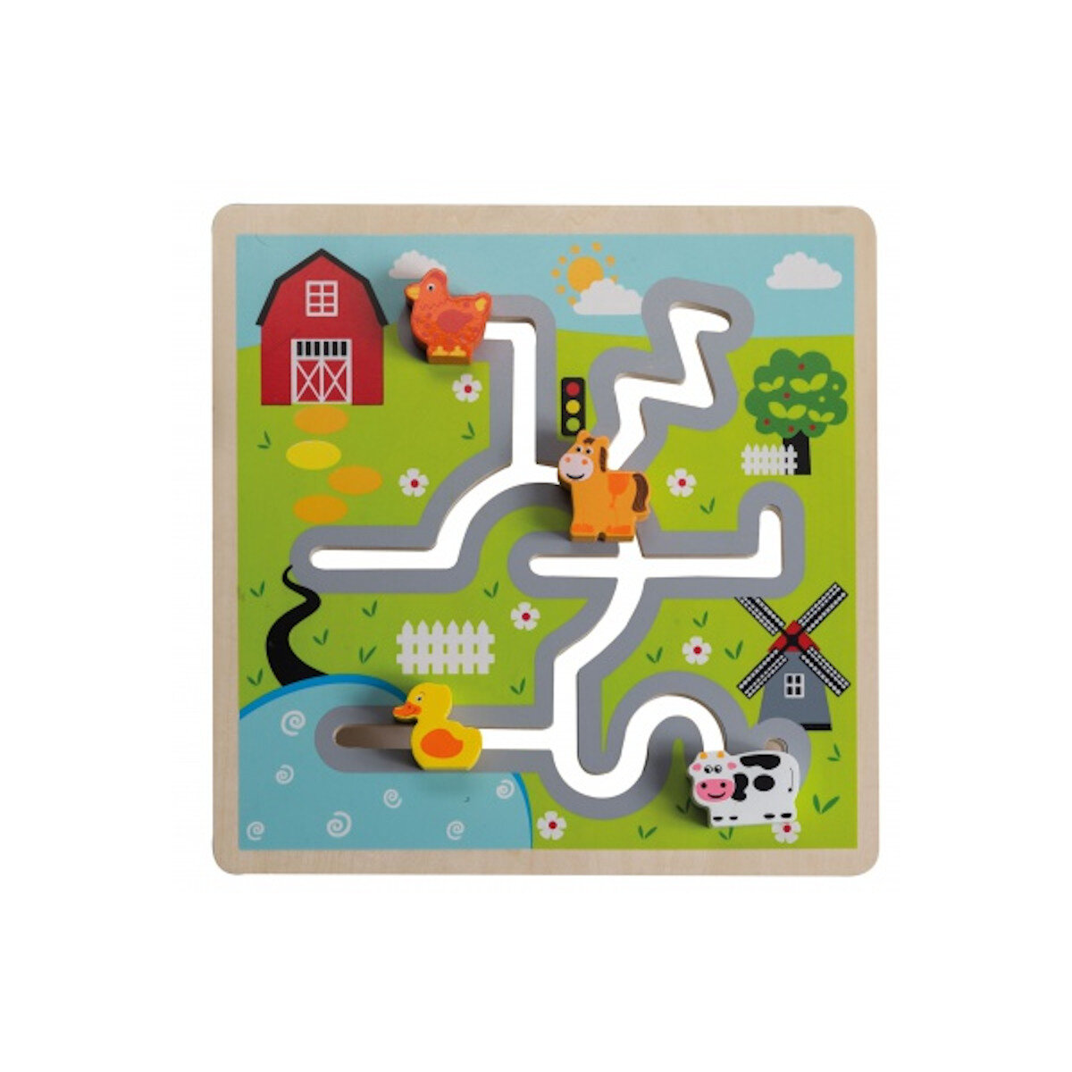 Johntoy Jouéco Labyrinth-Puzzle Bauernhof Motiv Tiere
