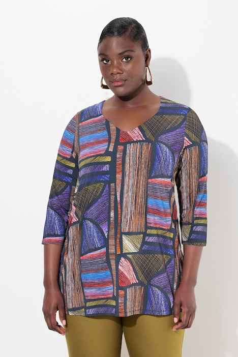 Slinky-Longshirt, A-Linie, Herzausschnitt, 3/4-Arm