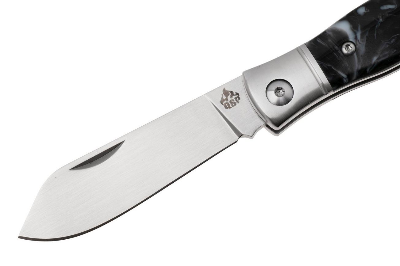 QSP Knife Jumping Jack QS167-C Satin 14C28N, Black White Resin, zakmes