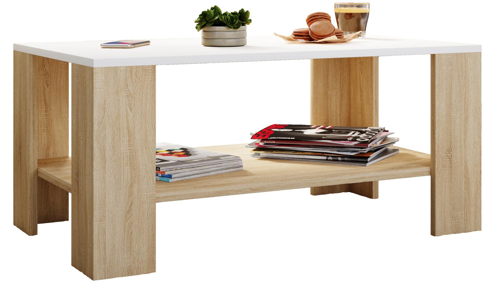 Couchtisch DALUS - Sonoma Eiche - weiß - 90 cm