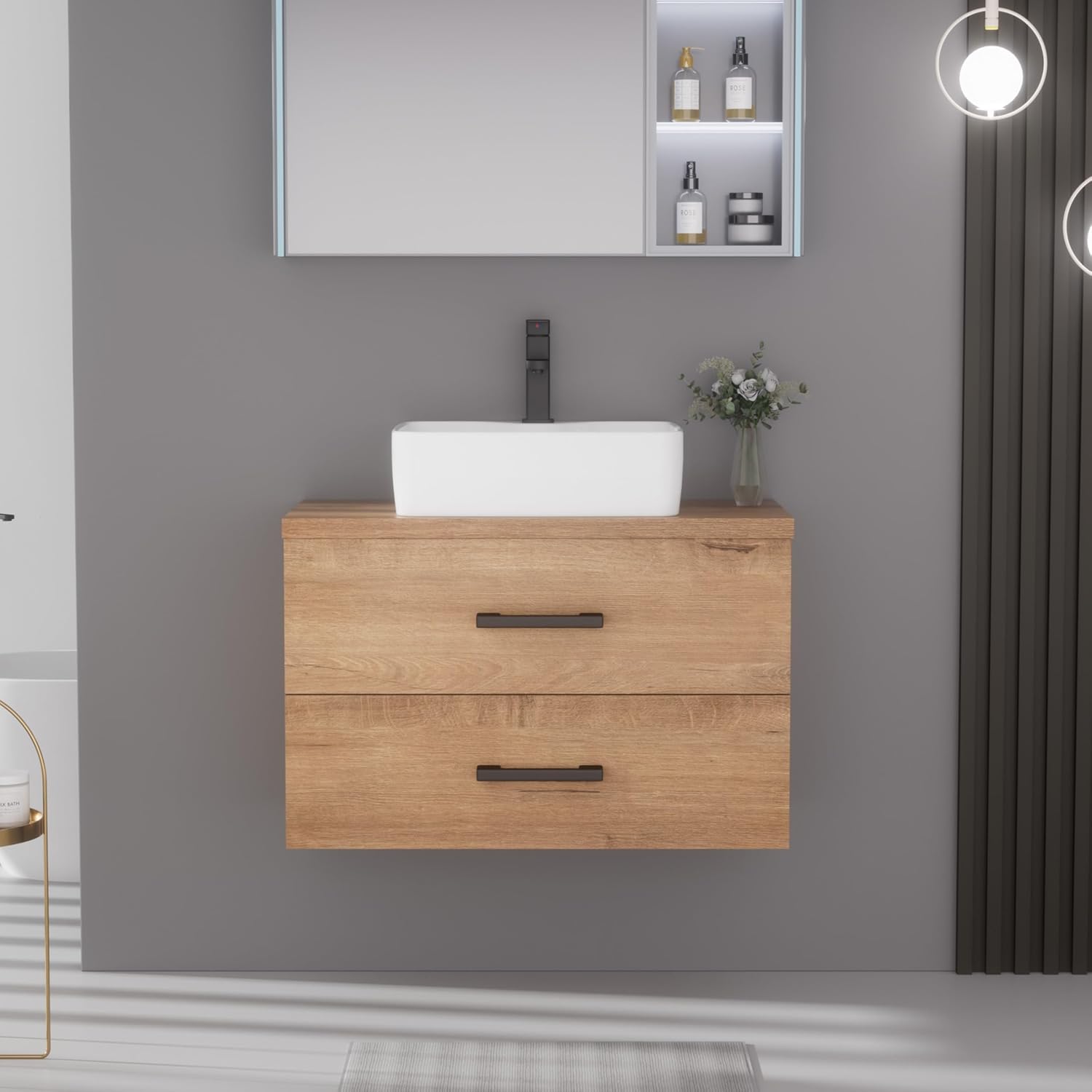 UEV Waschbeckenunterschrank für Gäste-WC/kleines Bad, Waschtisch kleine, Badschrank, Badezimmerschrank, Waschplatz ausreichend Stauraum Platzsparender 80,5 x 40,5 x 53,2 cm, Natur