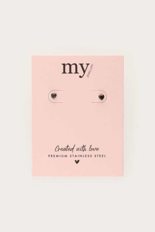 Studs met zwart strass hartje
