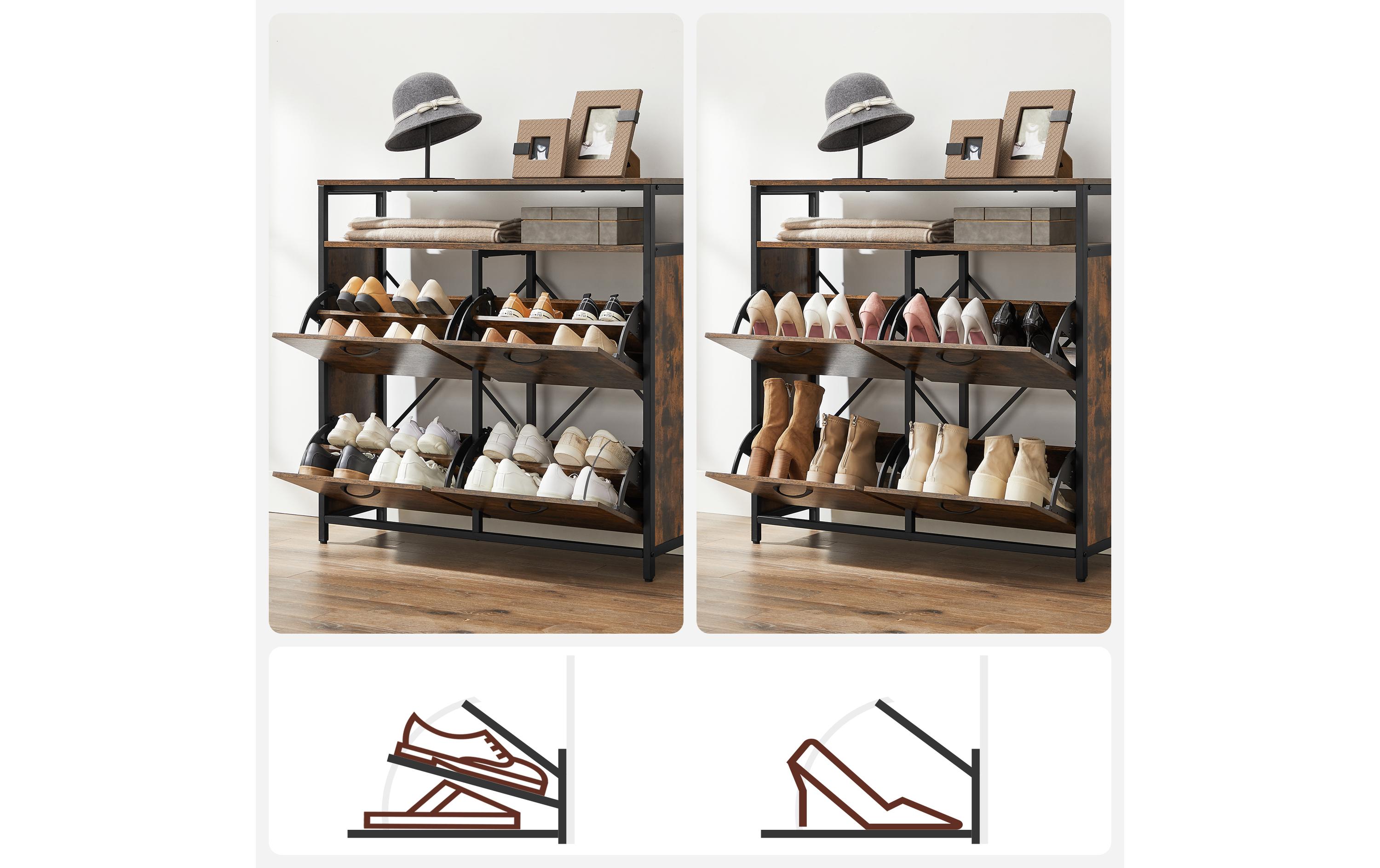 Schuhschrank mit 4 Klappen 95 x 98.3 cm, Braun/Schwarz<br>Schuhregal
