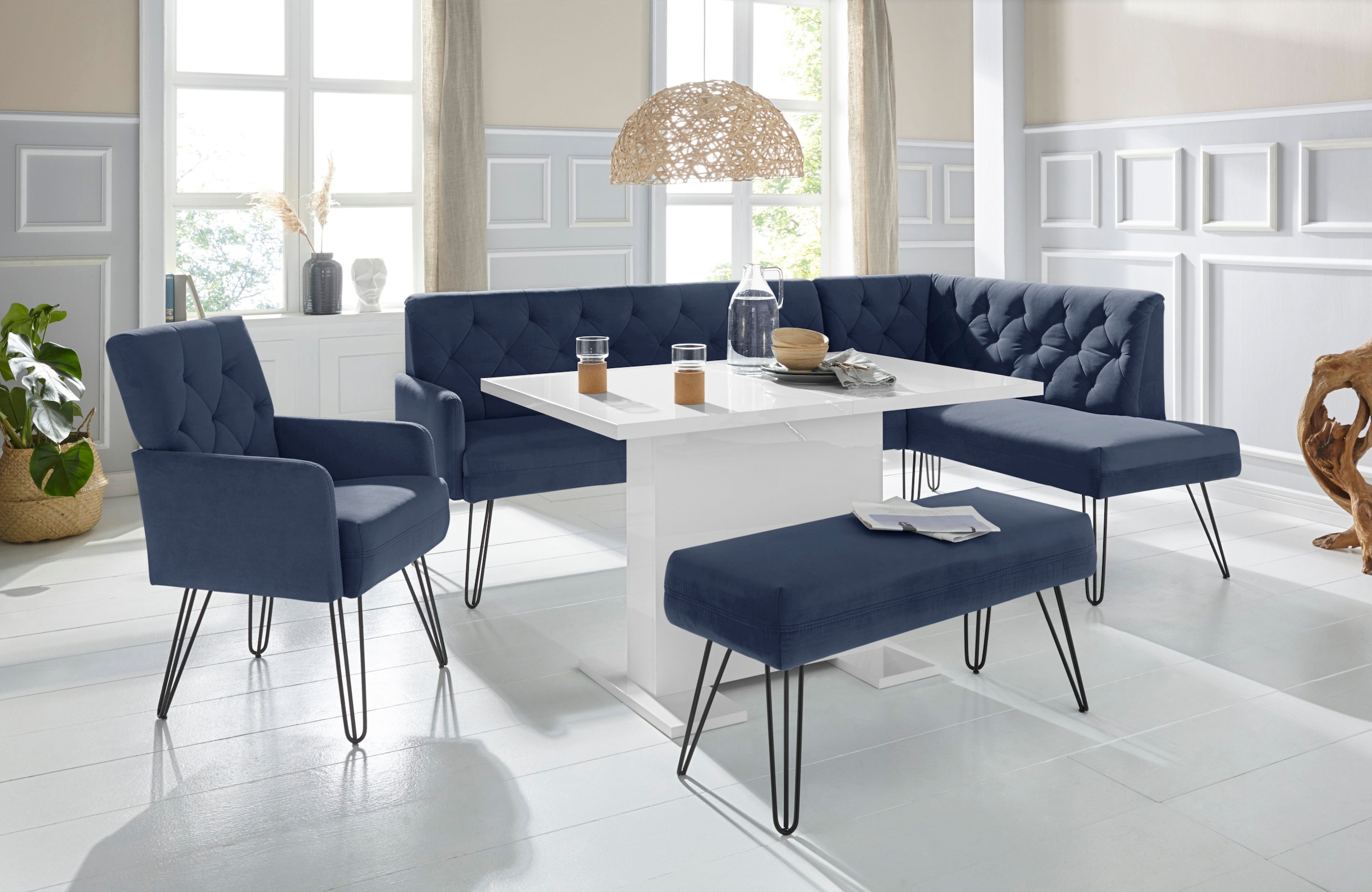 exxpo - sofa fashion Eckbank »Doppio, Chesterfield Optik, komfortabel und bequem, hohe Designfüsse« Frei im Raum stellbar