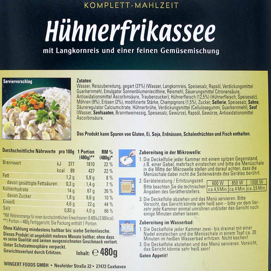 Wingert Fertiggericht Hühnerfrikassee 480g MHD:28.10.25