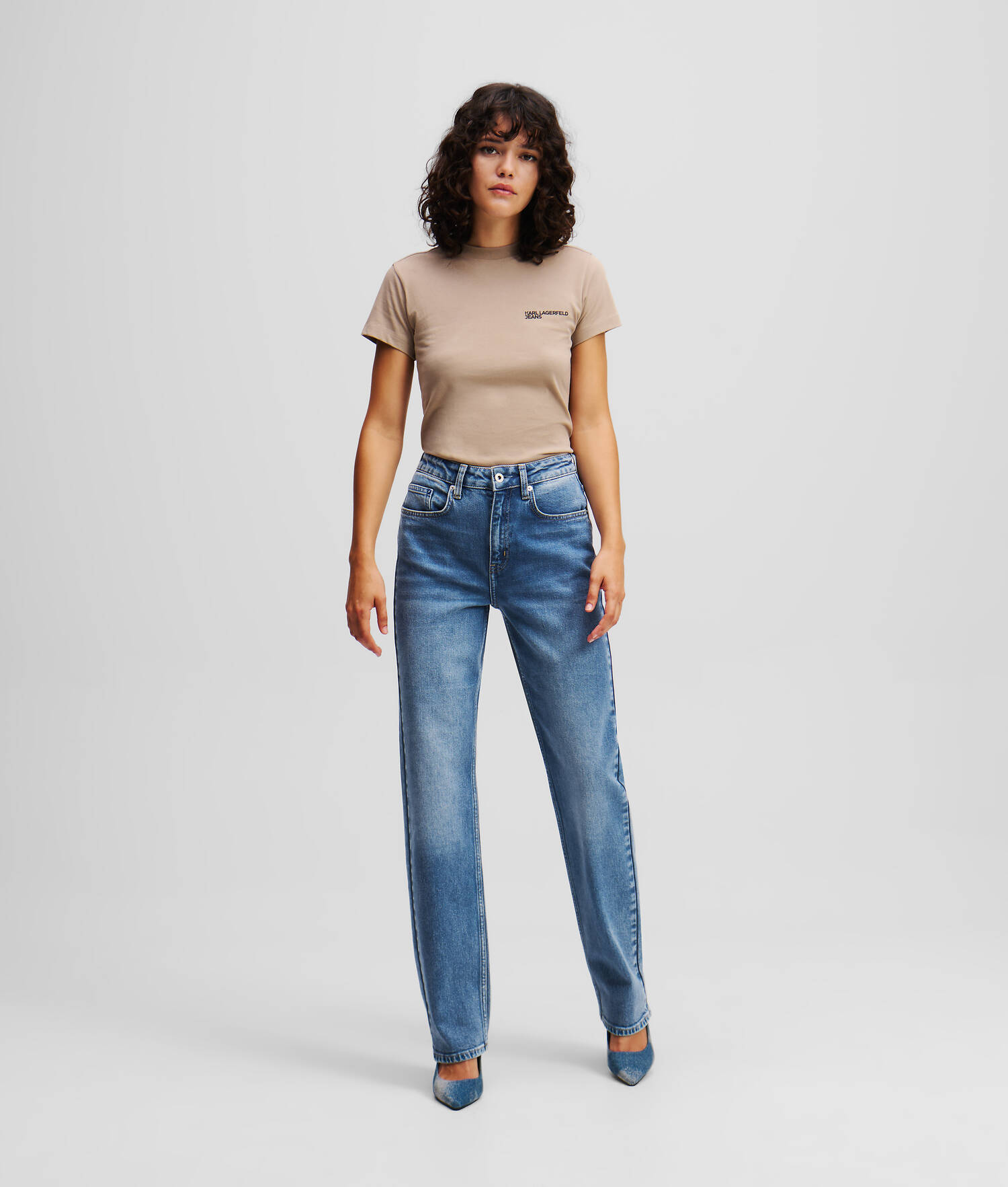 JEAN DROIT TAILLE HAUTE - Bleu moyen délavé