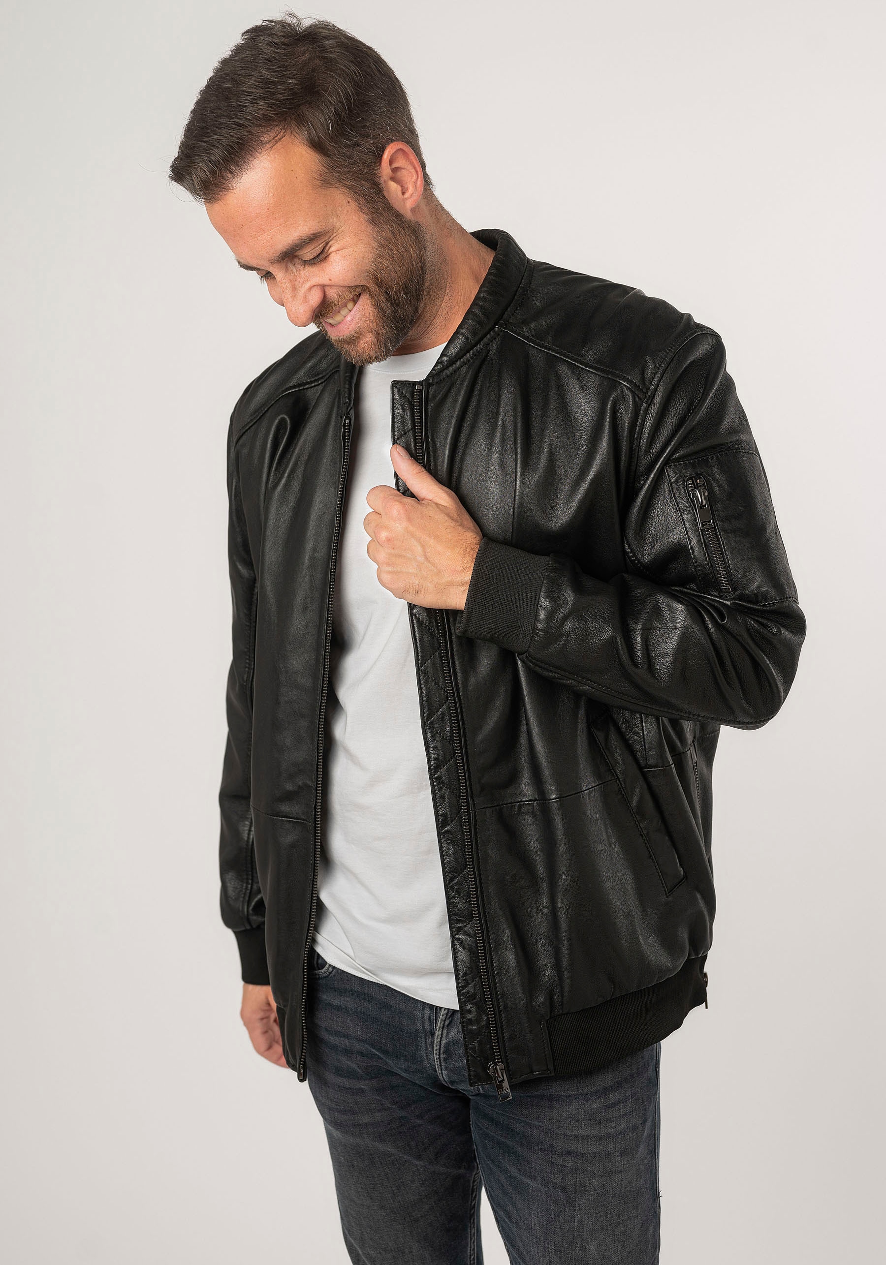 Mauritius Lederjacke »2Mkaira OS« mit Reissverschluss, Strickbündchen, Ärmeltasche
