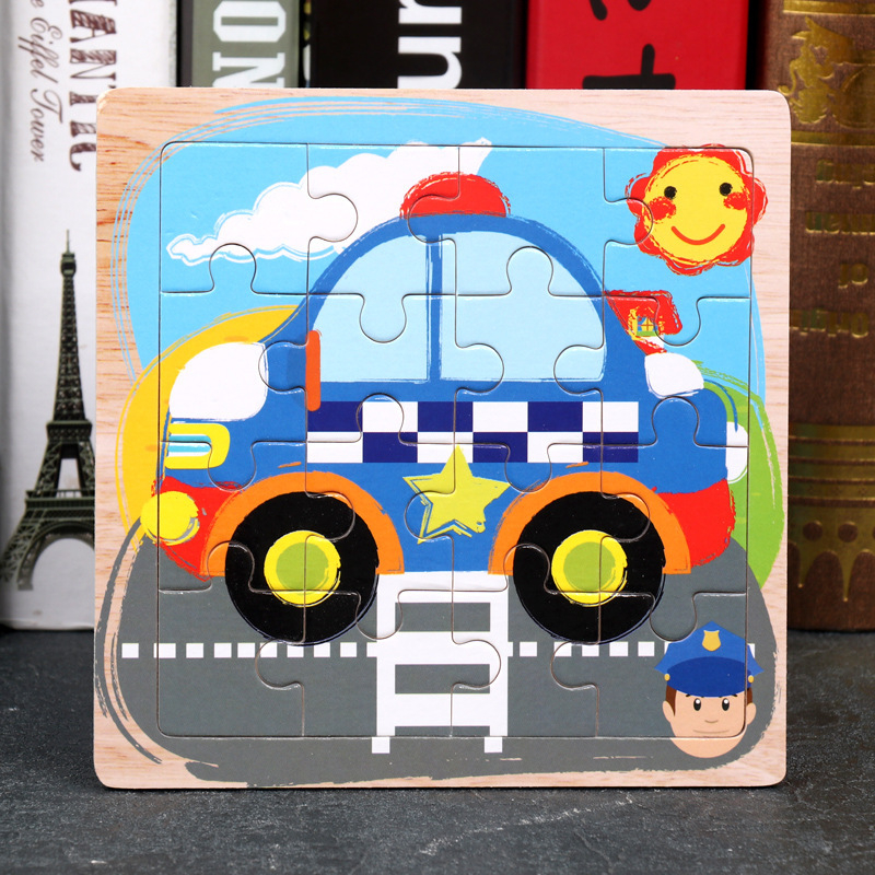 (3er Set) 15x15cm Holz Kinder Puzzle Spiel - Autos