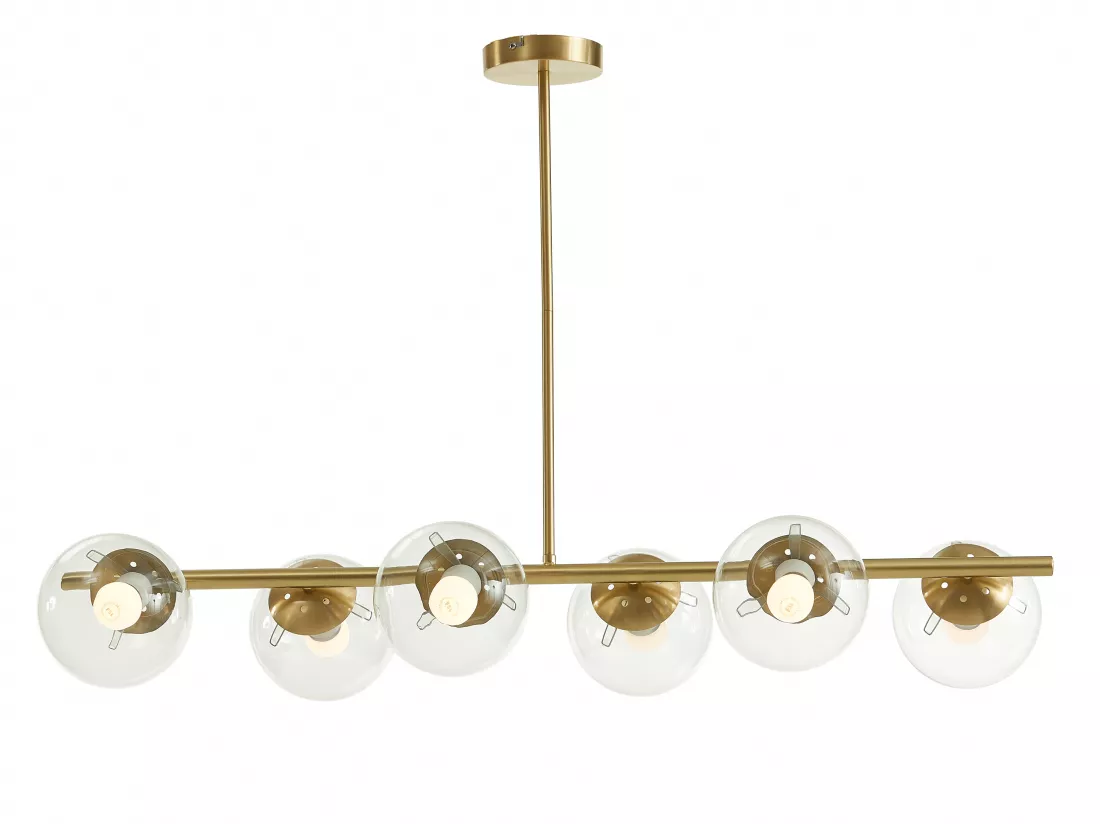 Lustre en laiton brossé - 6 globes en verre - L. 98 cm - Doré - YUKON