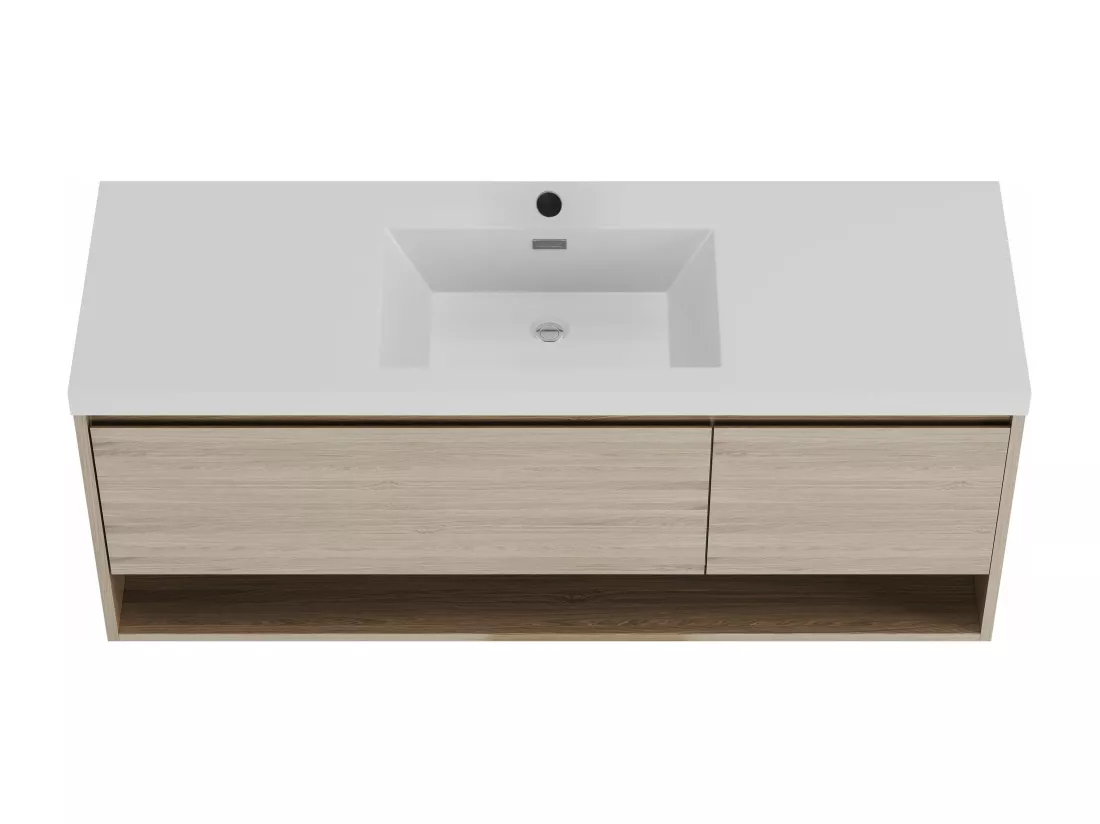 Meuble de salle de bain suspendu simple vasque coloris naturel clair - 150 cm - PUJUKA