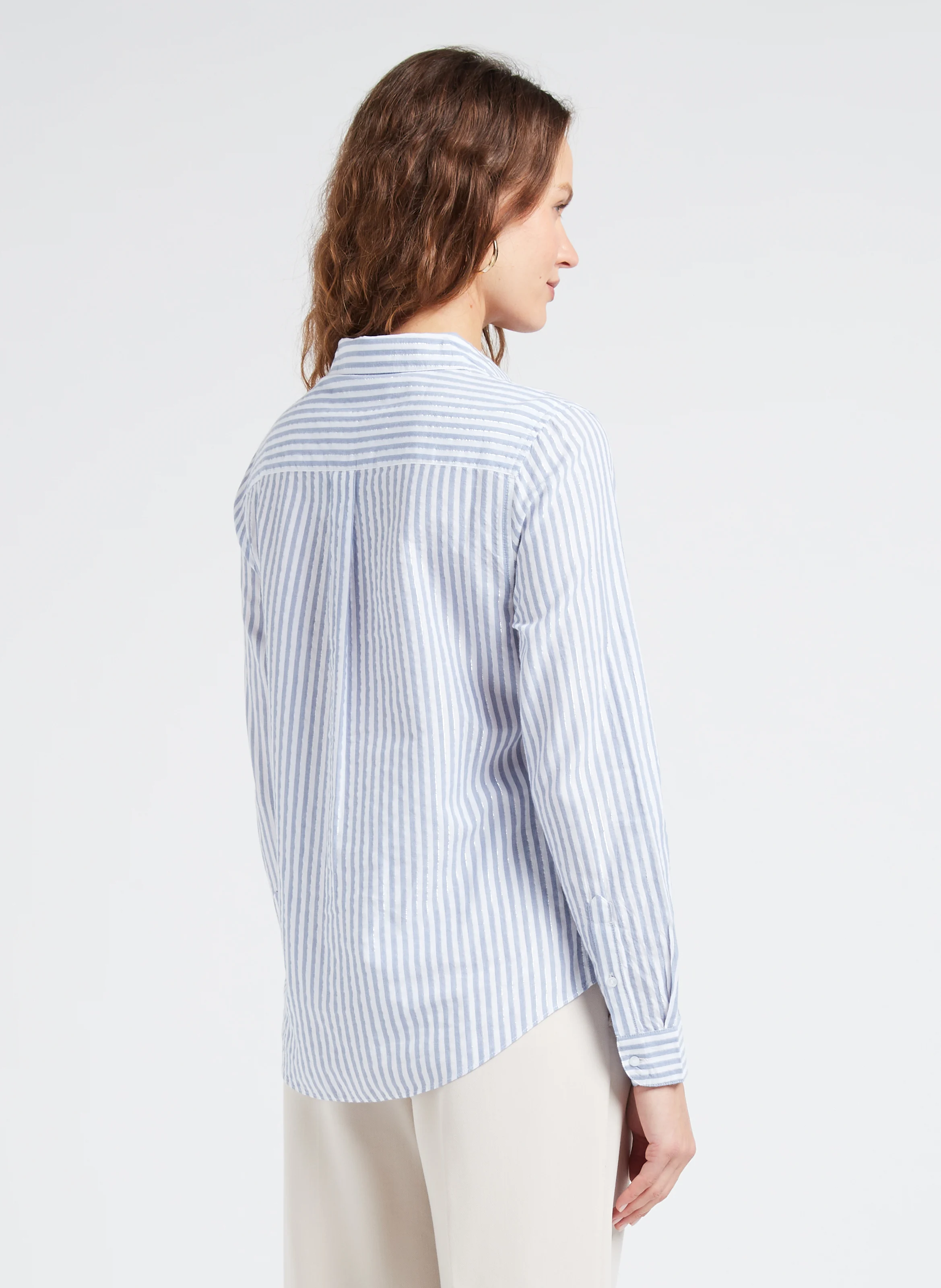 CATHIA - Chemise col classique rayée en coton mélangé| Bleu