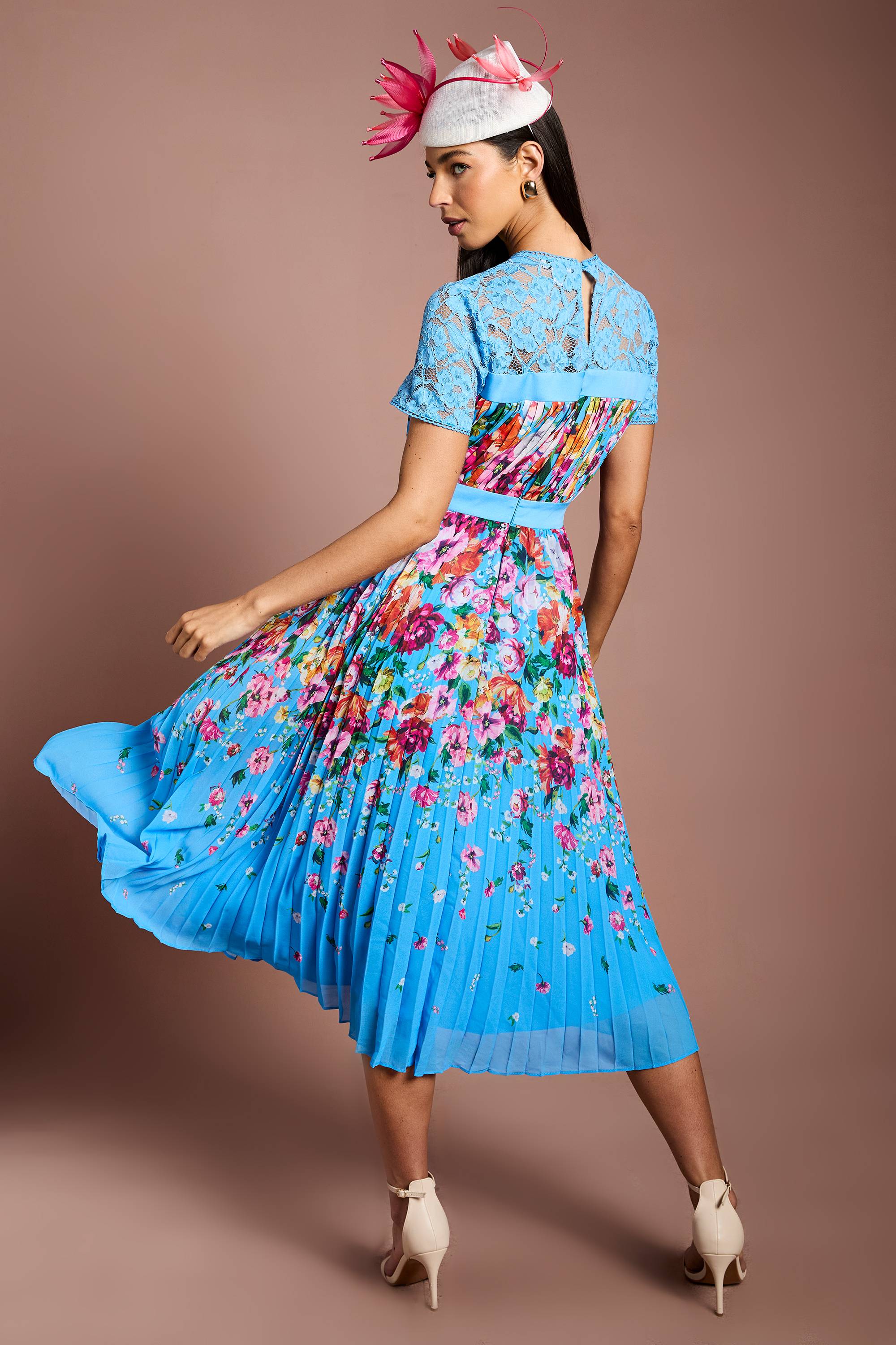 Coast Robe Midi Plissée Imprimée En Dentelle Lisa Tan