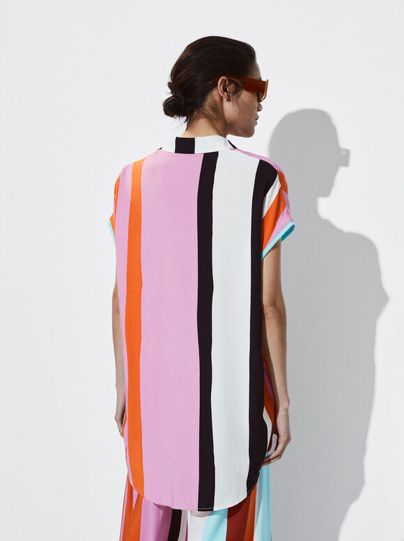 Camisa Fluida Com Raias - Multicor