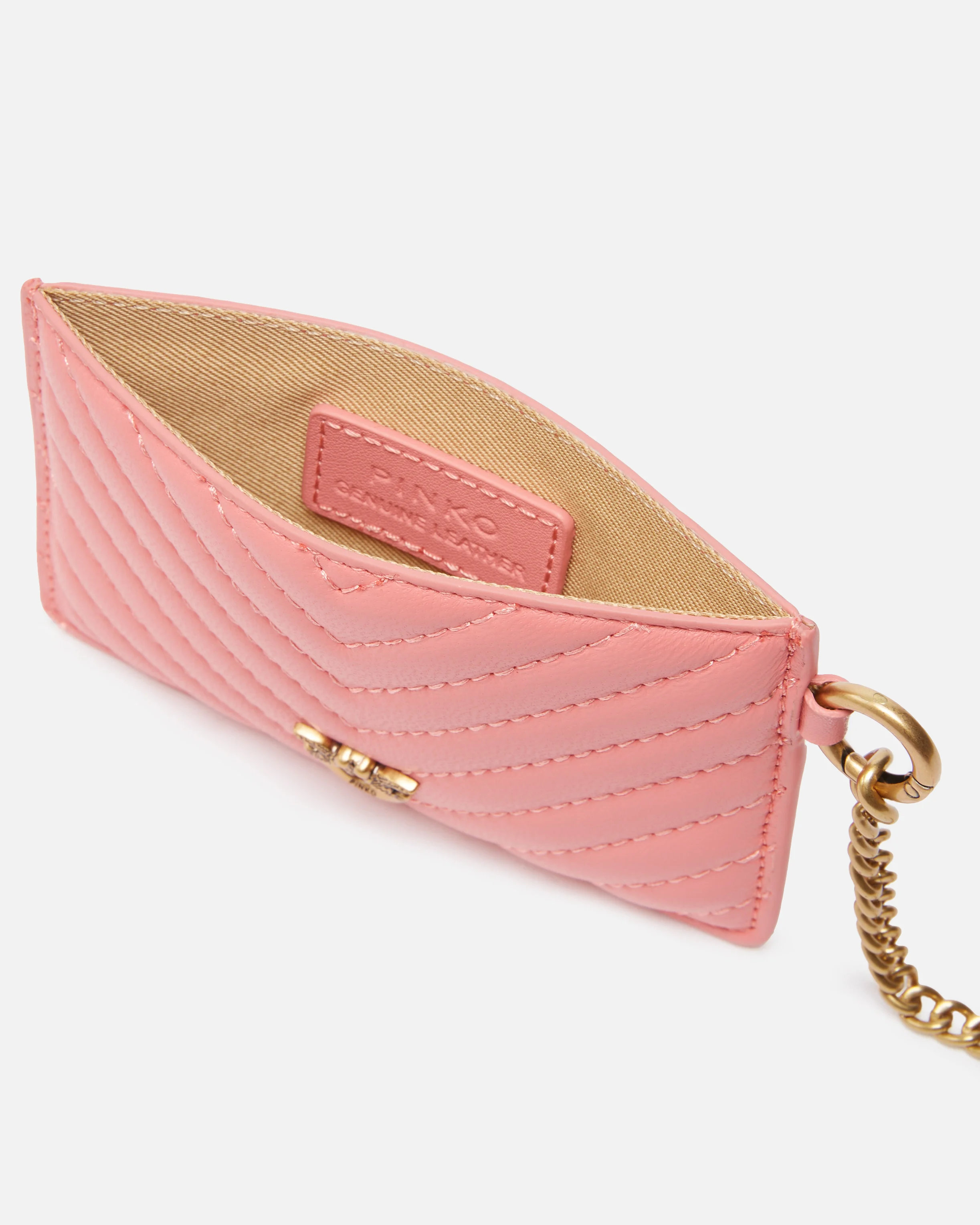 Porte-cartes matelassé à chaînette | Rose
