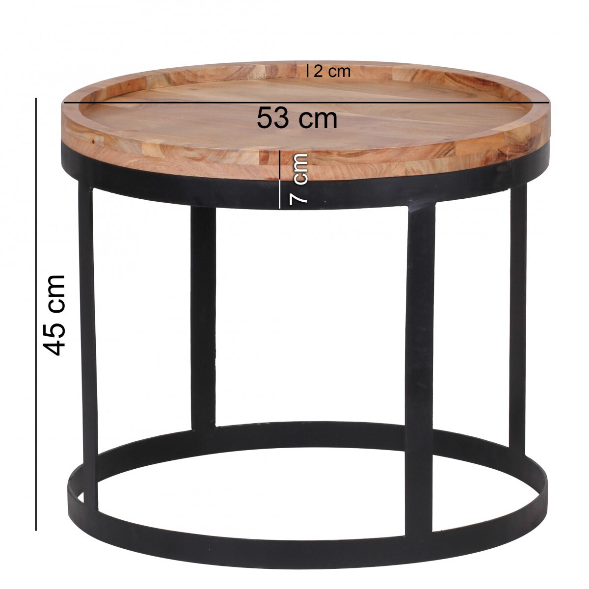 KADIMA DESIGN Beistelltisch-Set INDI: 2er Set, runde Tischplatten, Metallgestell, Massivholz, naturbelassen
