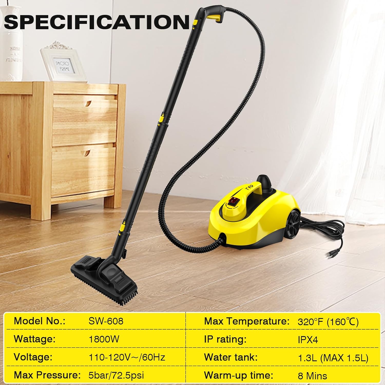TVD Dampfreiniger, Polstermöbelreiniger, Dampfreiniger mit 5 m extra langem Netzkabel für Bodendampfer, Ofen, Teppich, Polster, Sofa, Bettwanzen