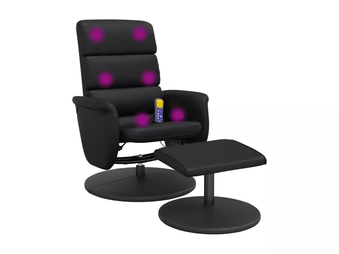 Fauteuil inclinable massant avec repose-pied noir similicuir