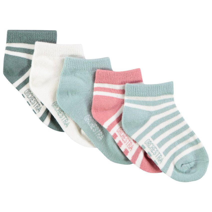 Lot de 5 paires de chaussettes courtes unies et rayées pour bébé garçon - Ecru