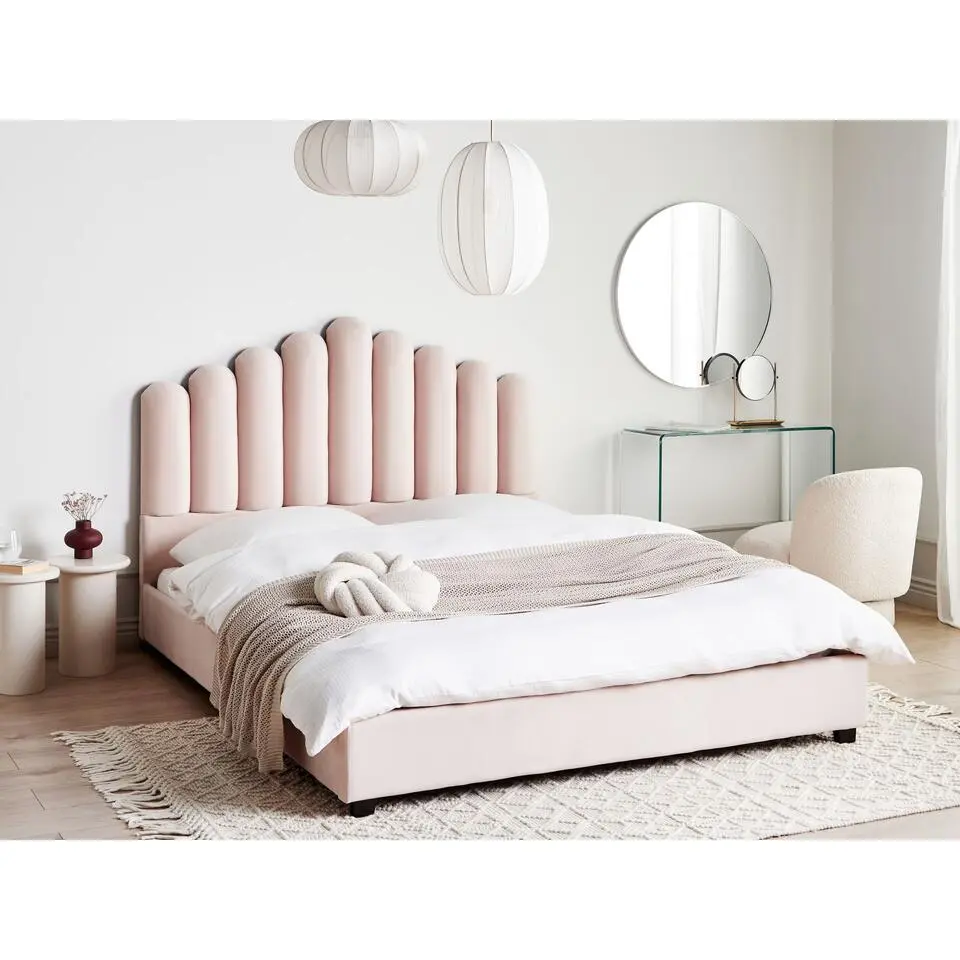 VINCENNES - Bed - Pastelroze - 160 x 200 cm - Fluweel
