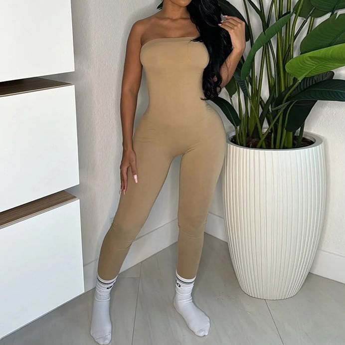 Oonnukal - Strapless effen slim fit jumpsuit
