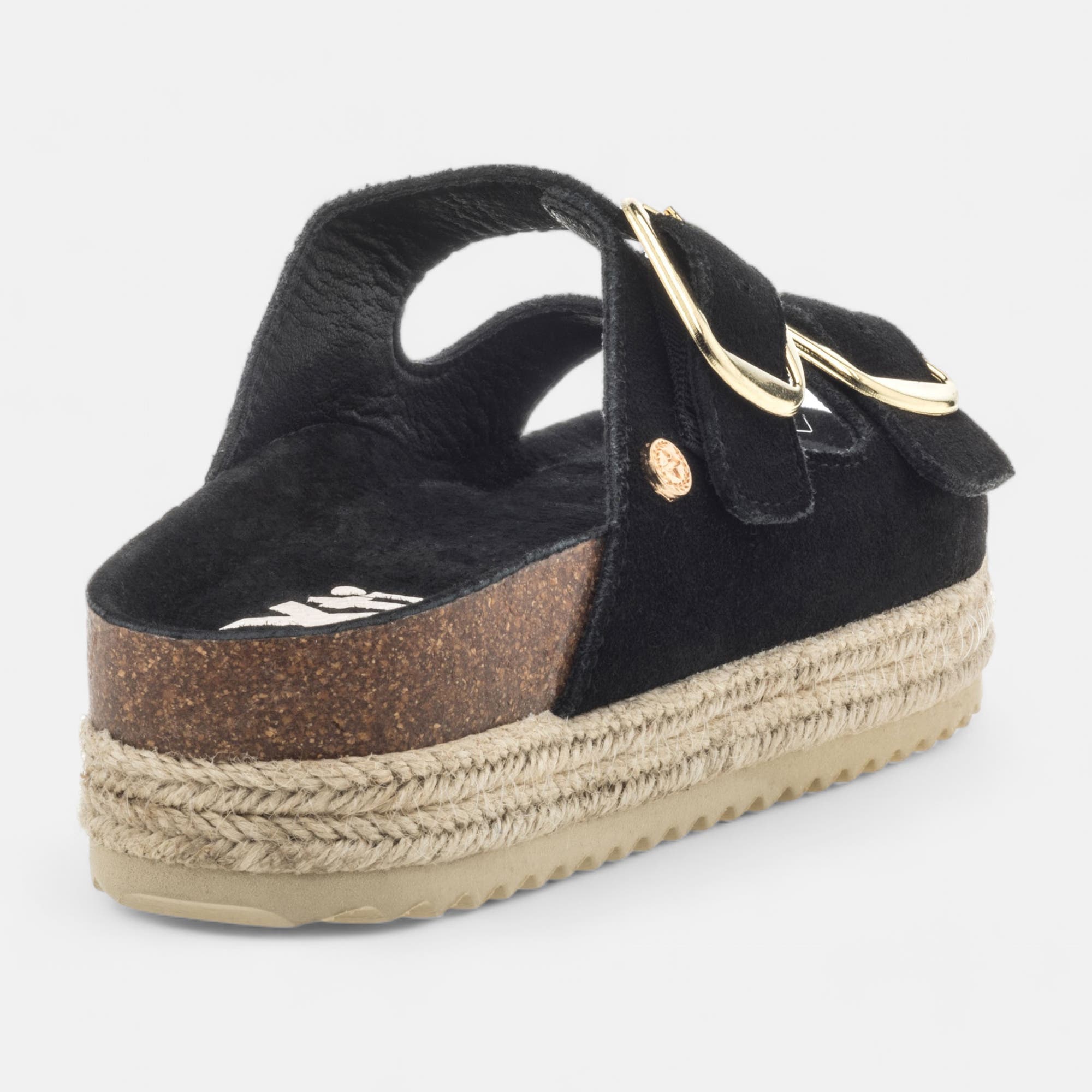 Mules semelle liège Femme en cuir noir