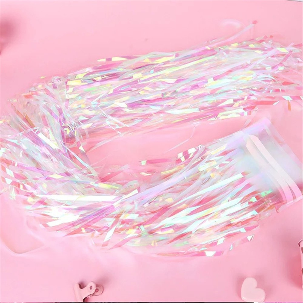 (2x1m) Party Deko Holographischer Lametta Vorhang Glänzender Fransen Vorhang Foto Hintergrund - Rosa / Grün