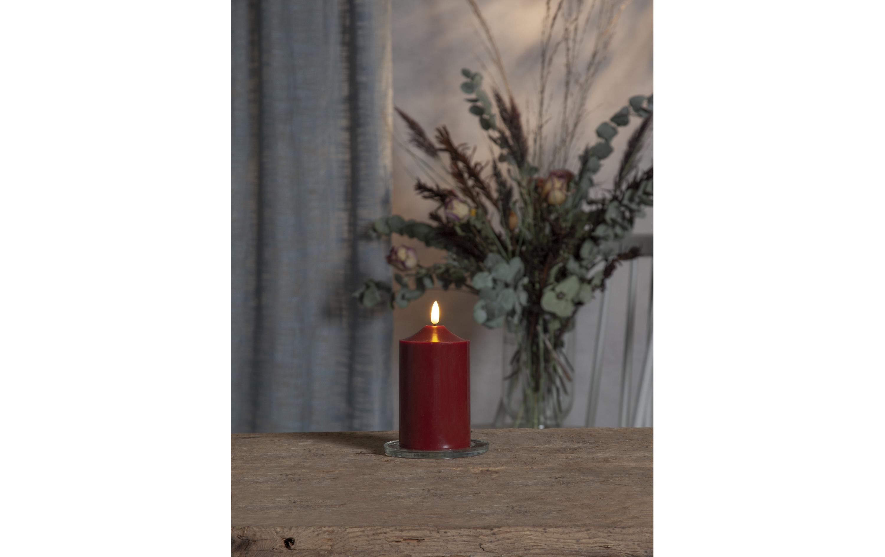 LED-Kerze Pillar Flamme Ø 7.5 x 15 cm, RotLED Kerze aus Wachs