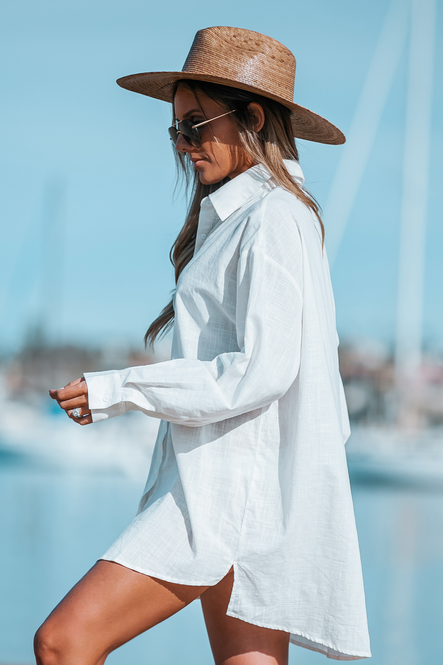 Robe chemise cover up à manches longues