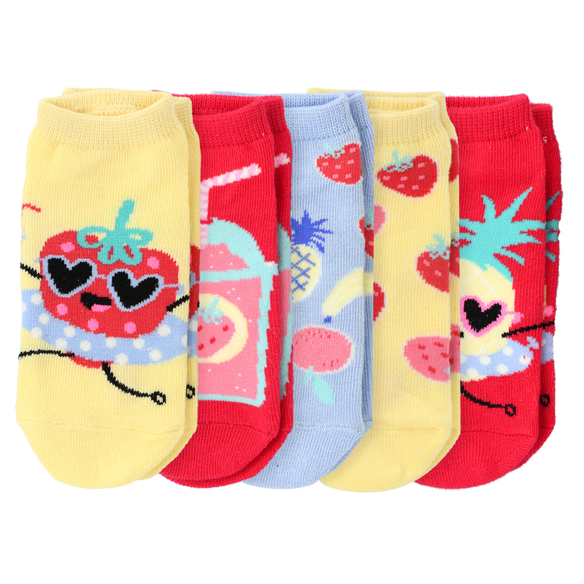 Famy 5 Paar Mädchen Sneaker-Socken im Set hellgelb / hellblau / rot