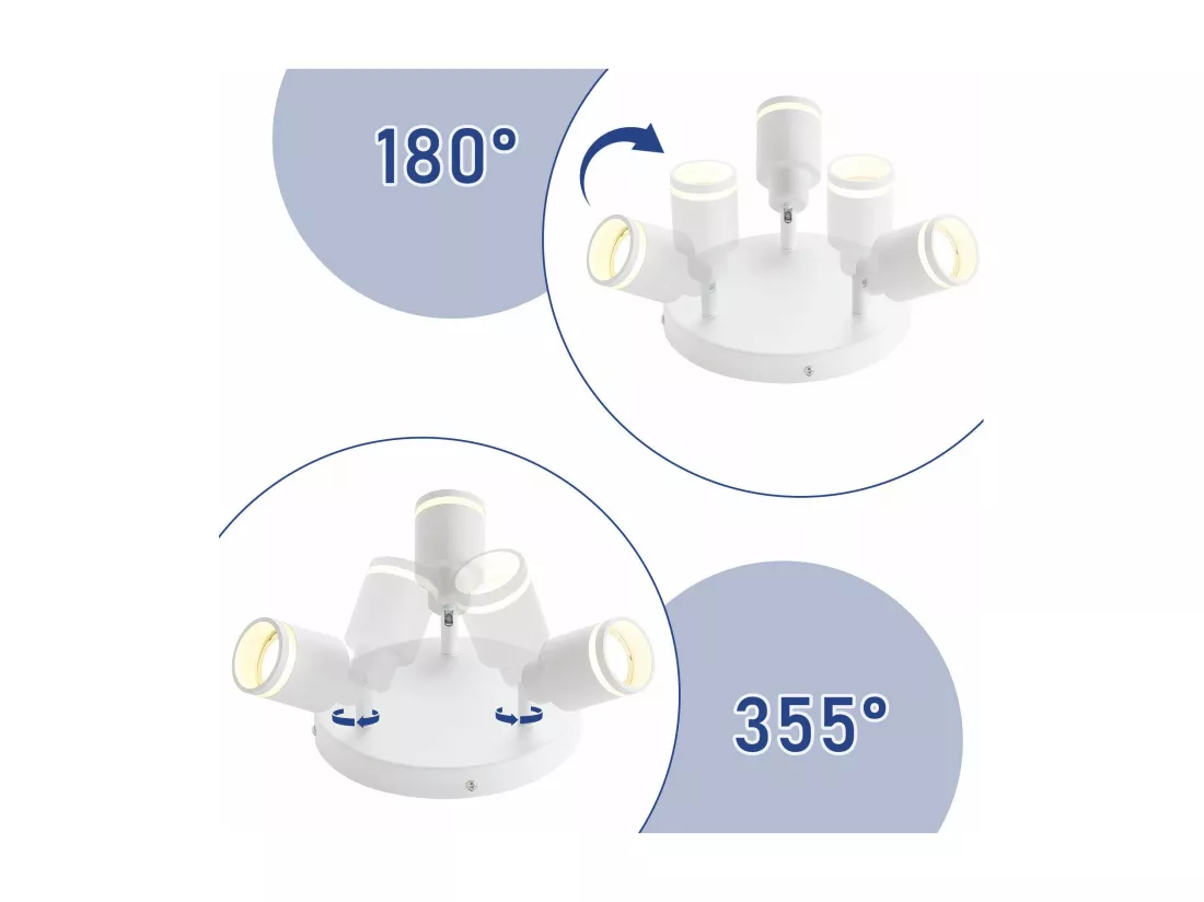 NETTLIFE Plafonnier Blanc moderne : 3 spots de plafond orientables en métal, plafonnier GU10, pour chambre, salle à manger, sans ampoule