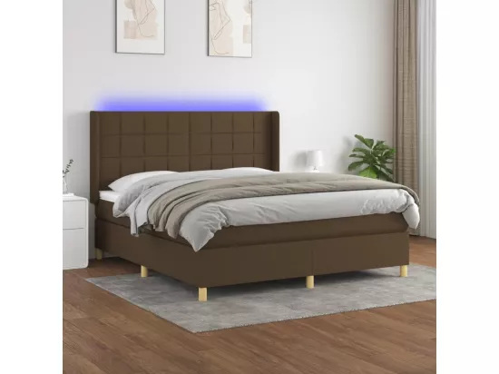 Sommier tapissier matelas et LED Marron foncé 160x200 cm Tissu