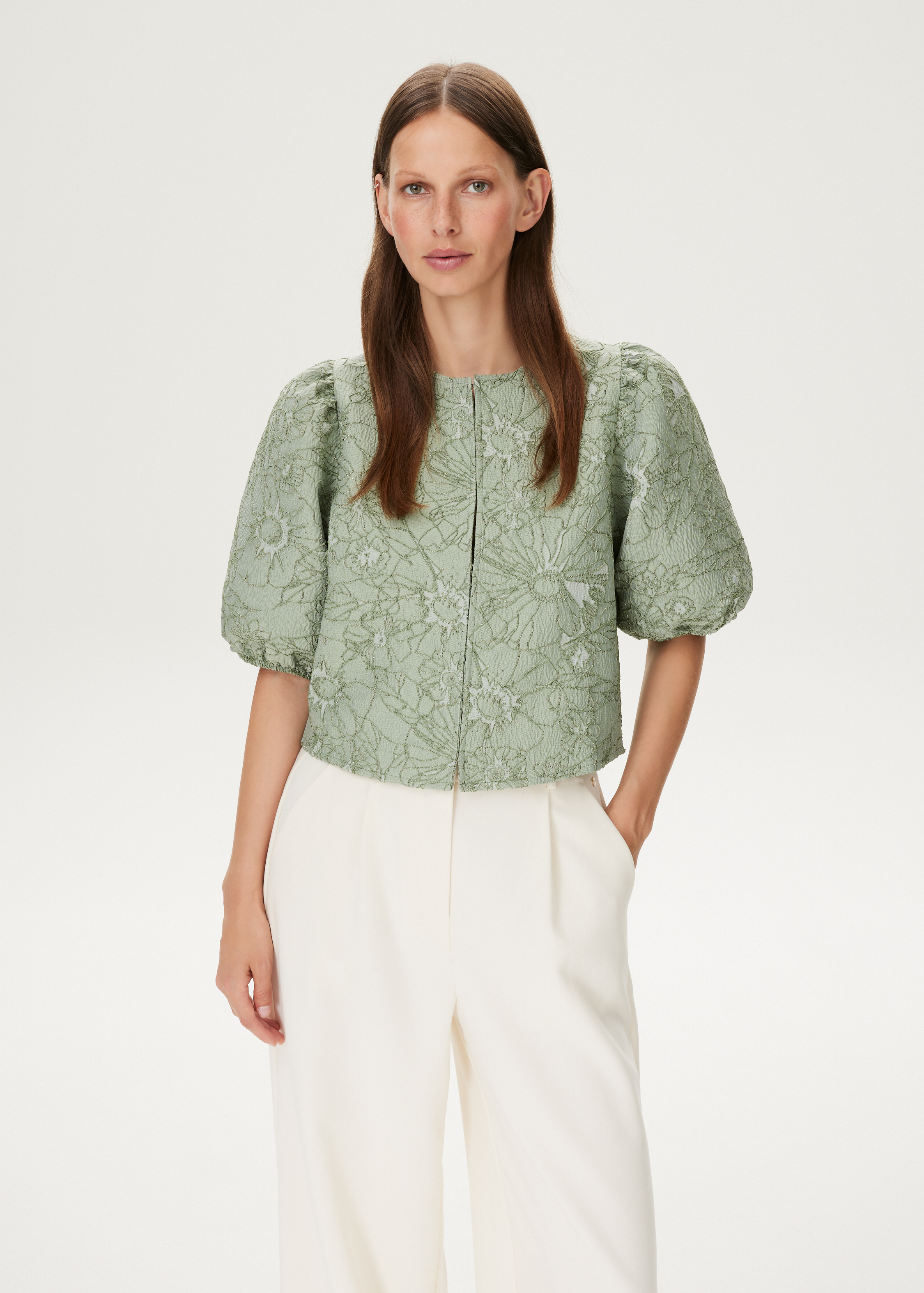 Jacquard blouse met pofmouwen