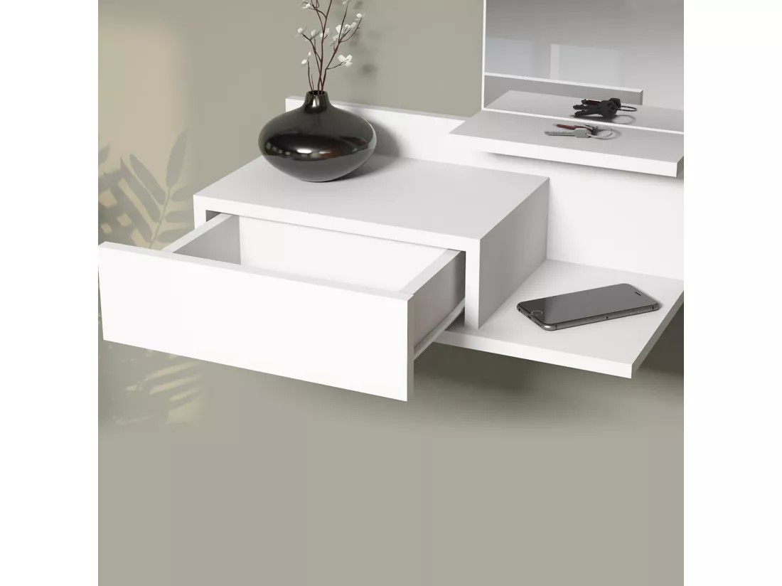 Étagère murale Gundsø pour entrée avec tiroir et miroir blanc [en.casa]