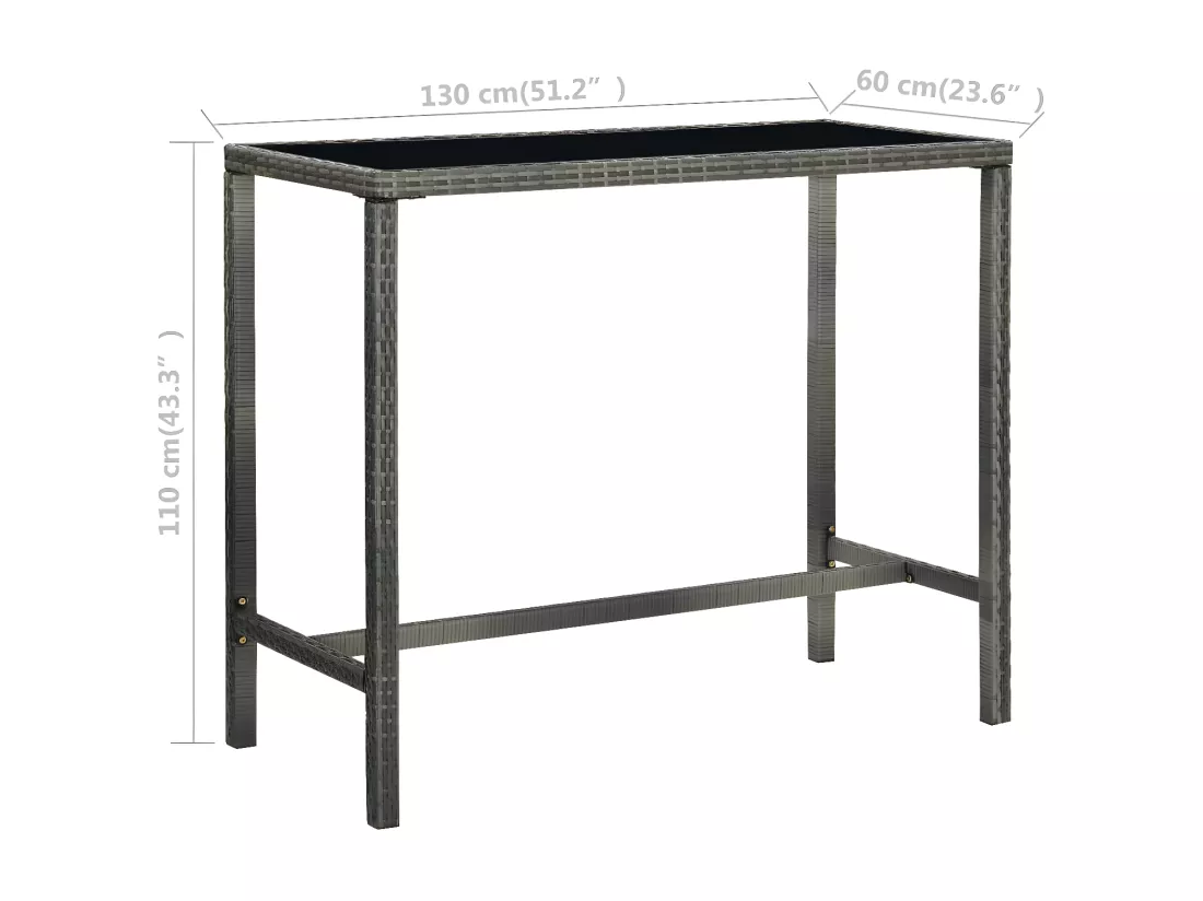 Prolenta Premium - Table bar de jardin Gris 130x60x110 cm Résine tressée et verre