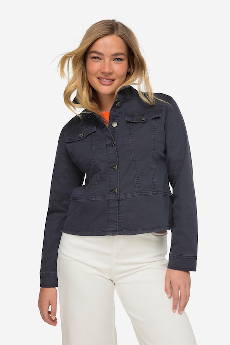 Jeansjacke, Hemdkragen, Zierbänder, Langarm