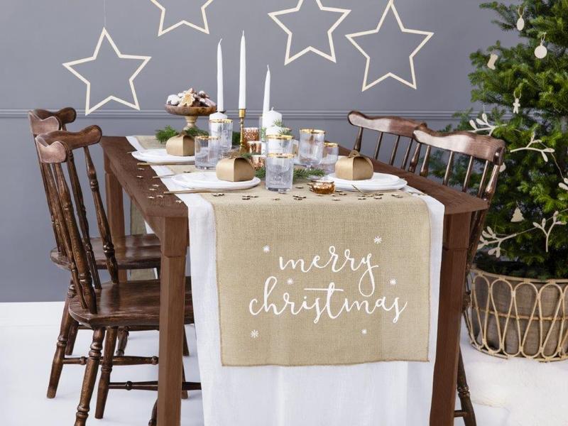 Partydeco Tischläufer Jute Merry Christmas 250 x 50 cm Festlicher Tischtuch