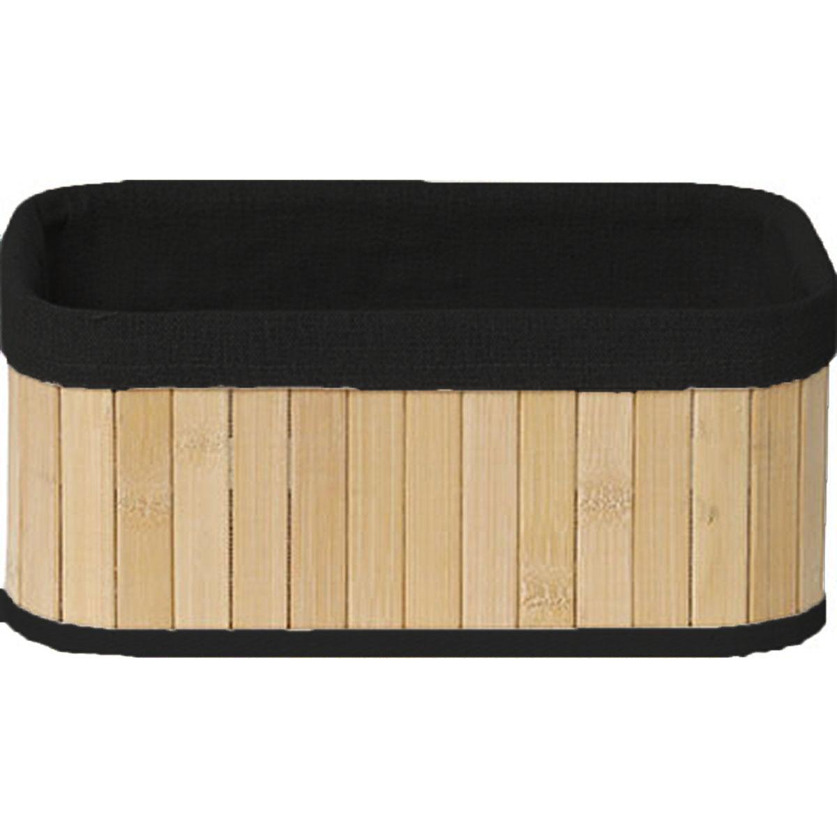 PANIER RECTANGULAIRE 25X15X11CM BAMBOU TISSU LIN NOIR