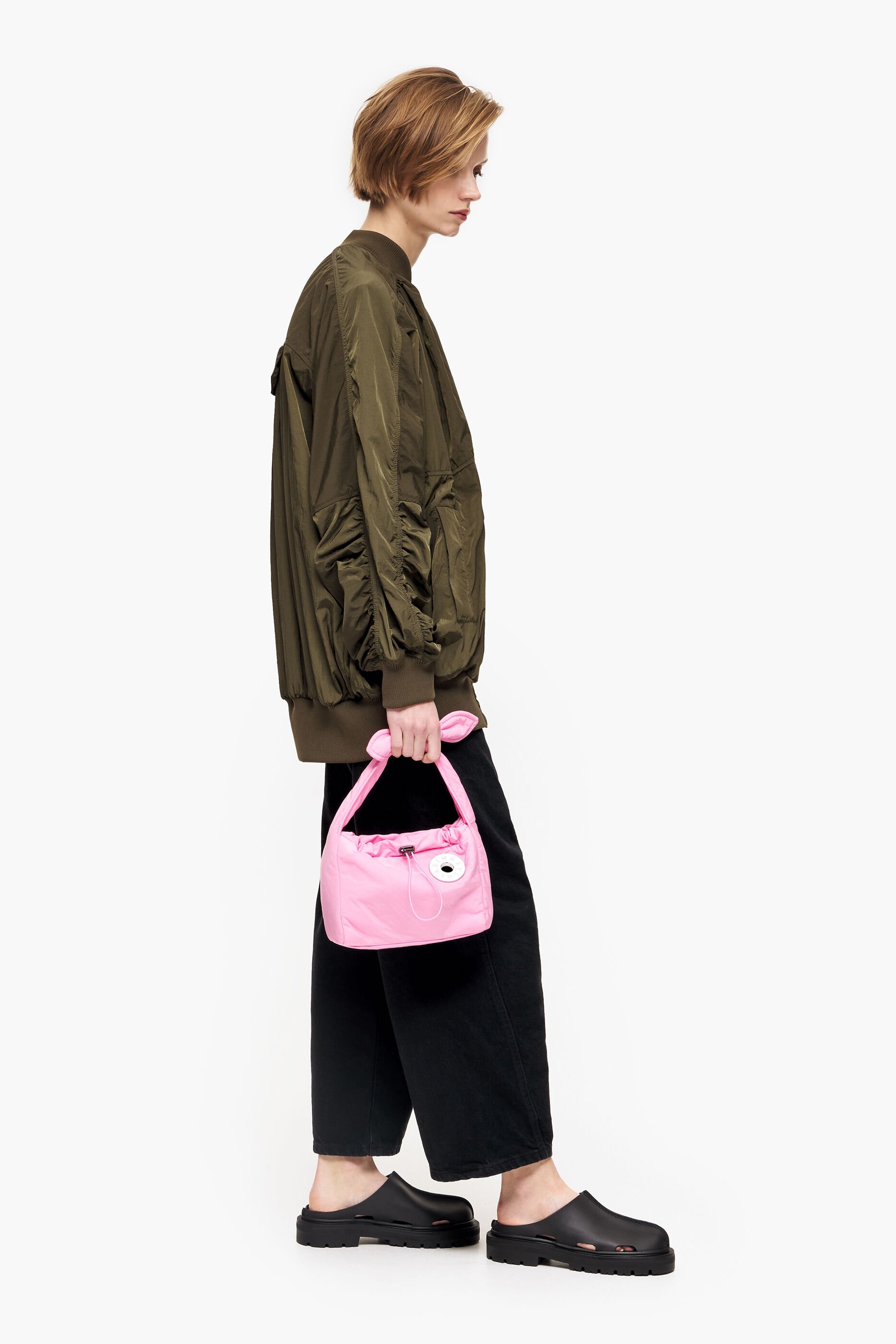 Bolsa hobo pequena de nylon, rosa