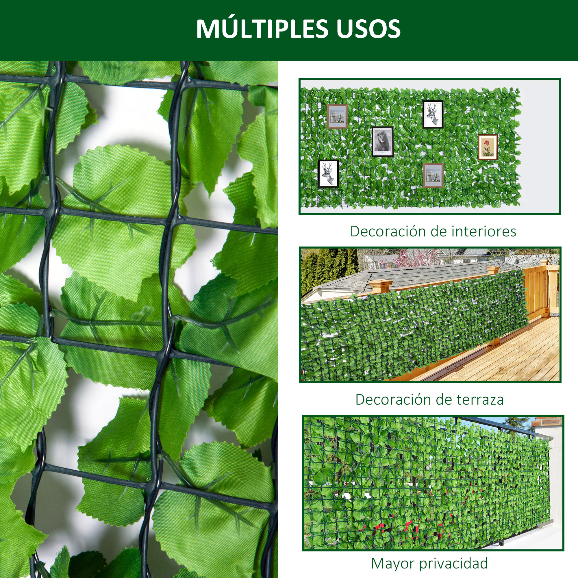Rolo de cerca viva artificial Outsunny 3x1,5m para varanda, cerca, grade, cerca de privacidade, planta decorativa em PE